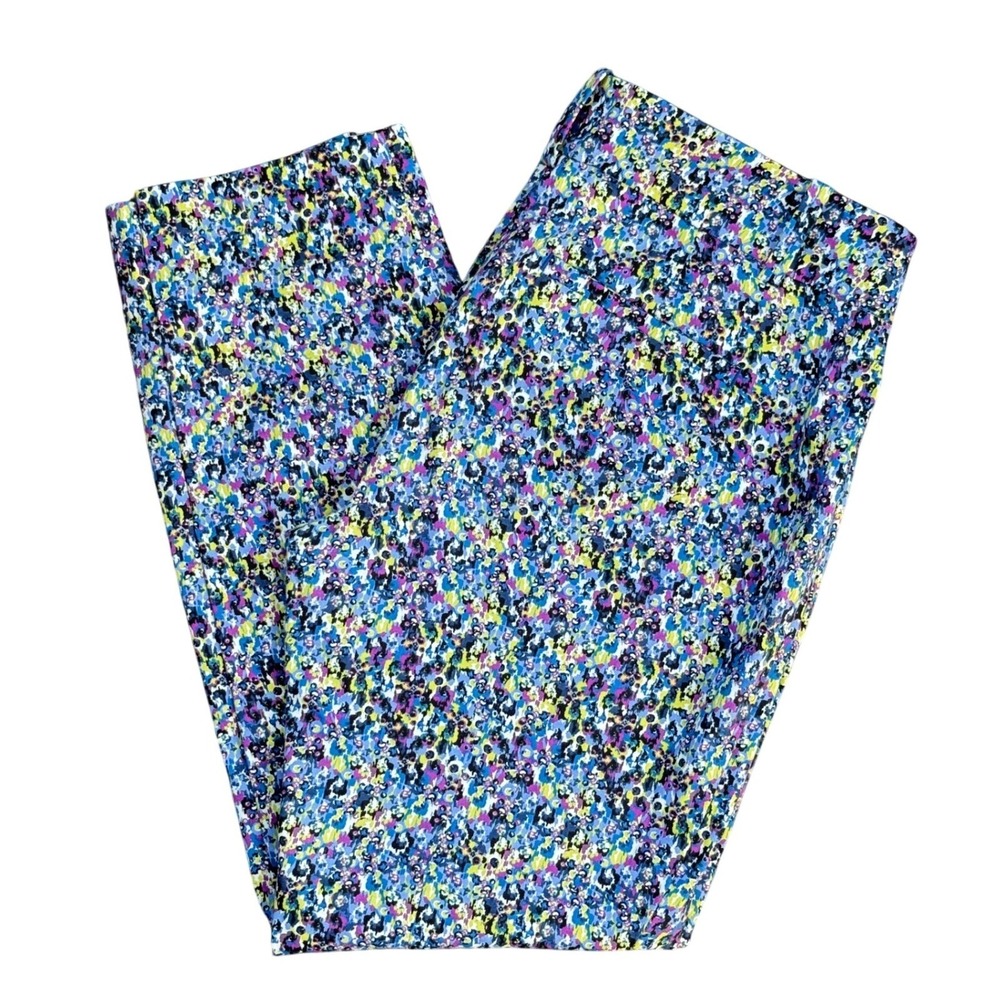T5 Ann‎ Taylor Chelsea Crop Pants Floral Print Casual Career Blue Purple Size 4